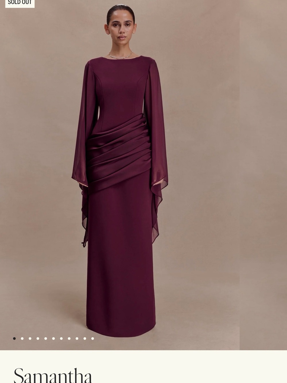Meshki Plum Draped Maxi Dress with Chiffon Cape Sleeves